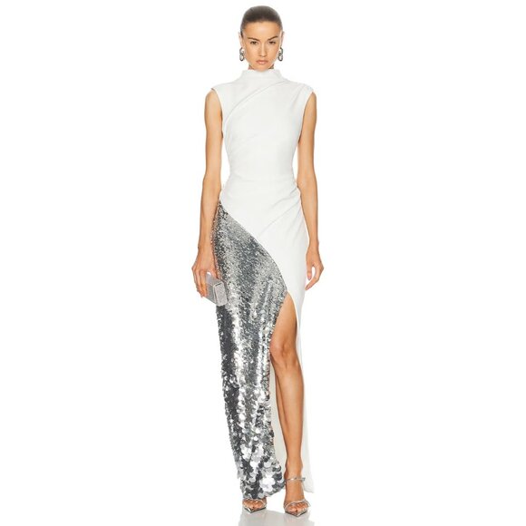 LAPOINTE Matte Crepe Sleeveless Draped Maxi Dress W Sequin - Picture 1 of 5